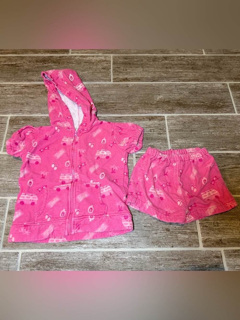 MONICA AND ANDY MALIBU BARBIE TERRY TOWEL SET OUTFIT SHORTS ZIP UP HOODIE
